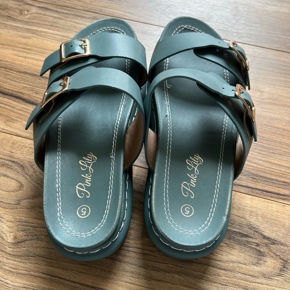 Pink Lily Stella Double strap teal platform sandal - Picture 3 of 5